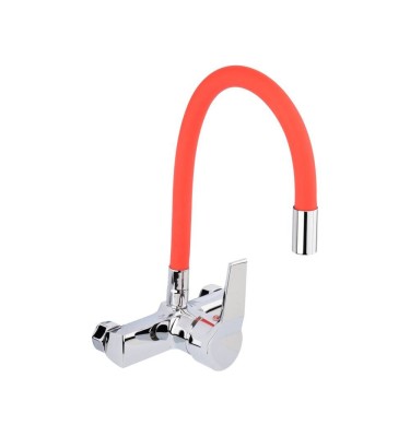 BATERIA ZLEWOZMYWAKOWA ŚCIENNA Z ELASTYCZNĄ WYLEWKĄ FLEXIBLE RED