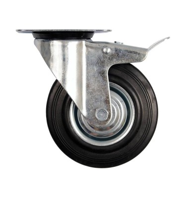 Kółko skrętne z czarną gumą i hamulcem 200mm 87327 Vorel