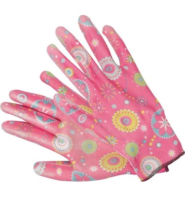 Rękawice ogrodnicze kwiatki - ciemny róż Flo