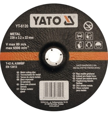 Tarcza do cięcia metalu, wypukła 230x3.2x22 mm YT-6120 YATO
