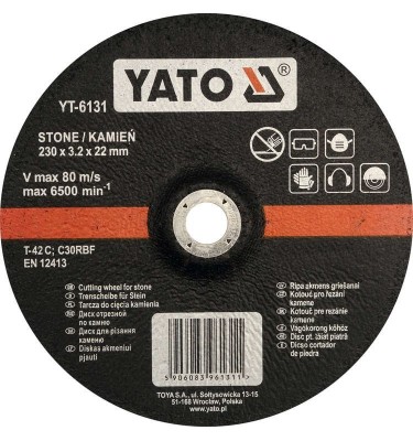 Tarcza do cięcia kamienia, wypukła 230x3.2x22 mm YT-6131 YATO