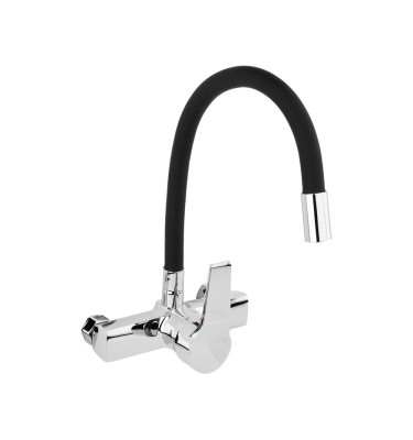 BATERIA ZLEWOZMYWAKOWA ŚCIENNA Z ELASTYCZNĄ WYLEWKĄ FLEXIBLE BLACK