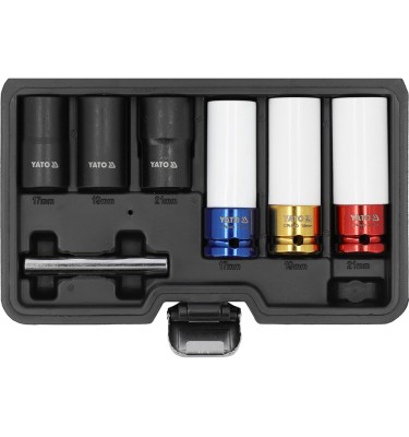 ZESTAW NASADEK UDAROWYCH Z WYKRĘTAKAMI DO FELG ALUMINIOWYCH ZAWIERA 7 EL